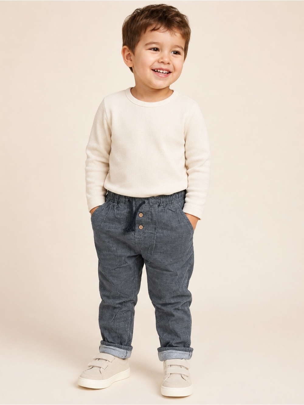 H&M Toddler Boys Gray Corduroy Lined Pull-On Pants Size 3T